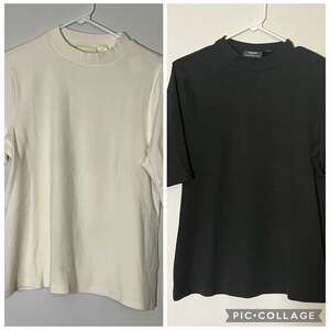 Maeve by Anthropologie Ribbed Mock Neck Short Sleeve Tops X2 (white and black)
